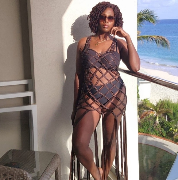 Chic Brown Net Overlay Dress Macrame. Handmade. Does Not Come With Under Dress - Picture 1 of 7